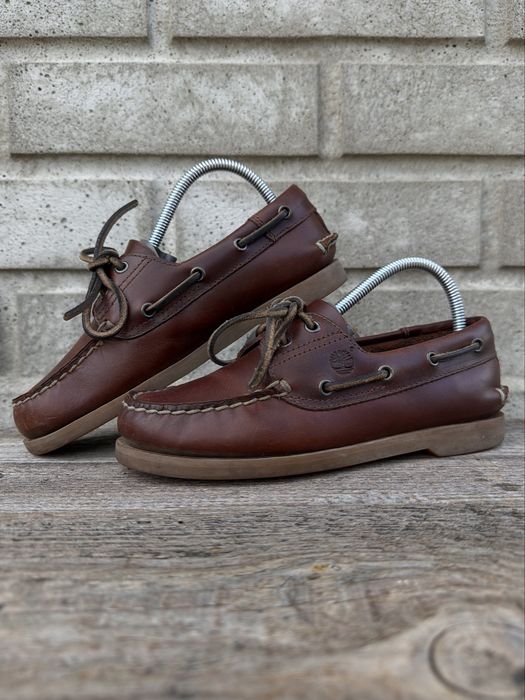 Brązowe, skórzane buty żeglarskie, mokasyny Timberland Classic Boat 2 Eye, rozmiar 37