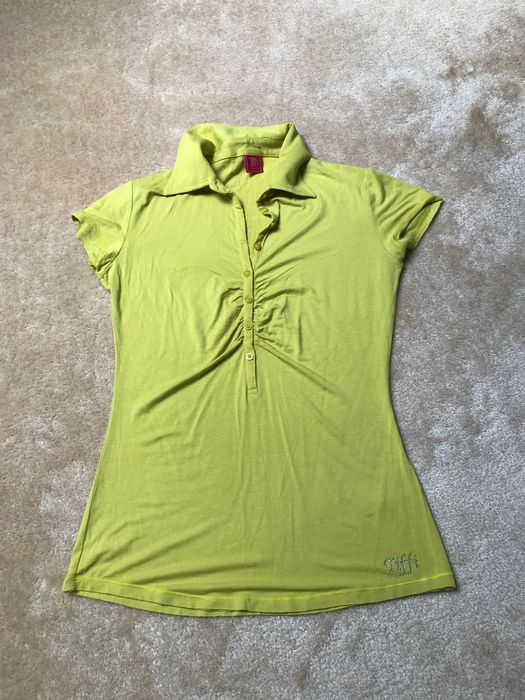 Tiffi wiskoza bluzka krótki  rękaw musztardowy kolor kolnierzyk