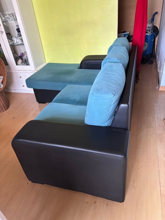 Sofa longchese  preto e azul marinho,otimo estado