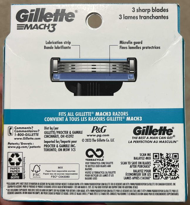 Лезвия оригинал из США Gillette Mach3 упаковка 4шт картриджи