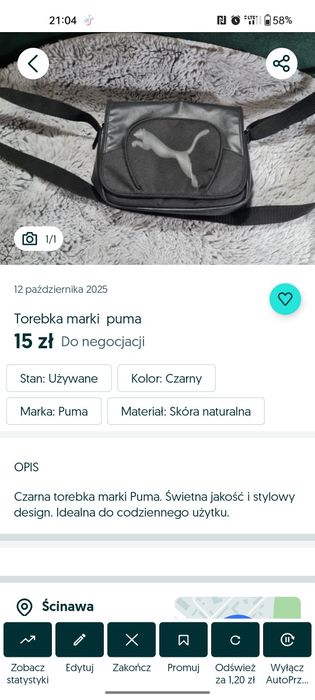 Torebka marki  puma REZERWACJA