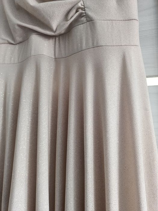 Sukienka maxi beżowa złoty brokat