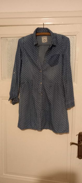 Vintage sukienka dżinsowa Promod M 38 boho hippie groszki lata 70 80