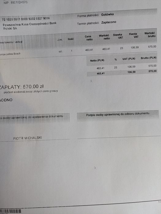 Smok pompa paliwa Iveco  2.3 HDi webasto Nowa