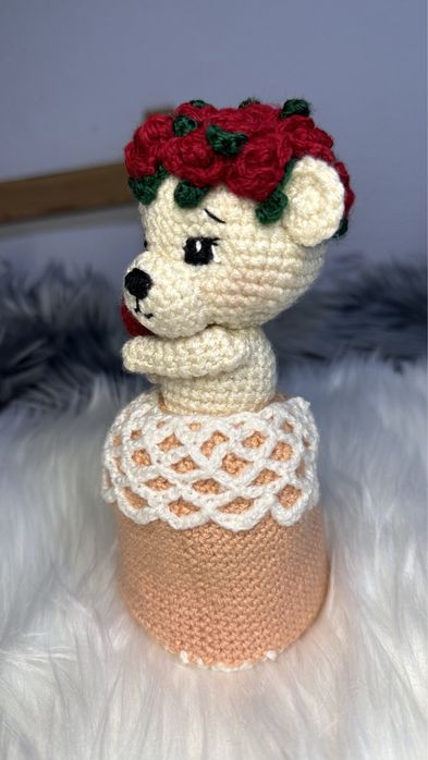 Buquê Reversível em Croché que Vira Urso com Coração