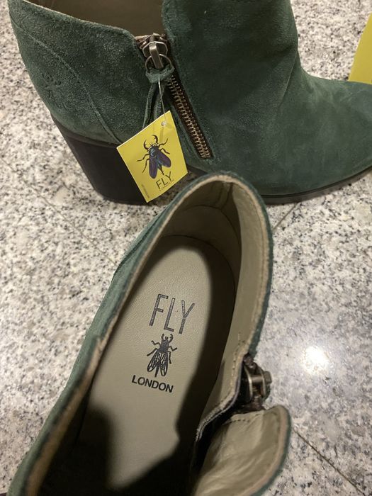 Botins chelsea botas curtas de camurça verde salto 38 Fly London NOVOS