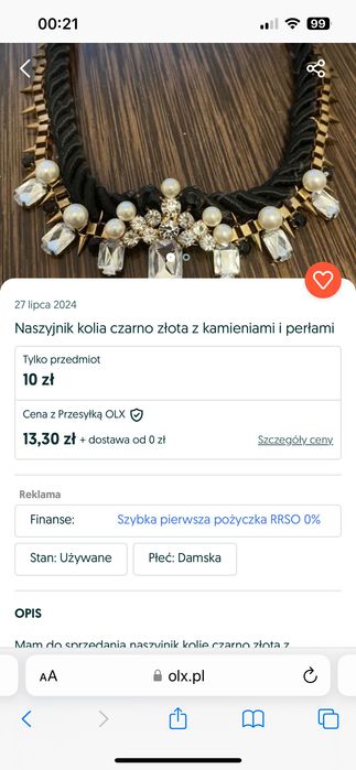 krótki Naszyjnik z dużymi perłami