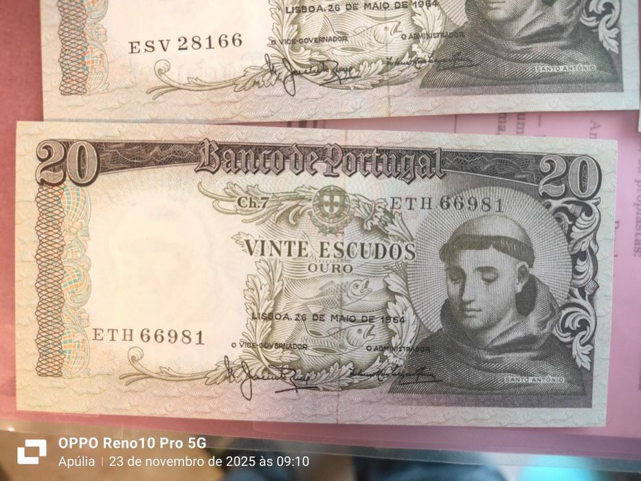 3 Notas de 20 Escudos 1954 – Novas UNC – Série Próxima