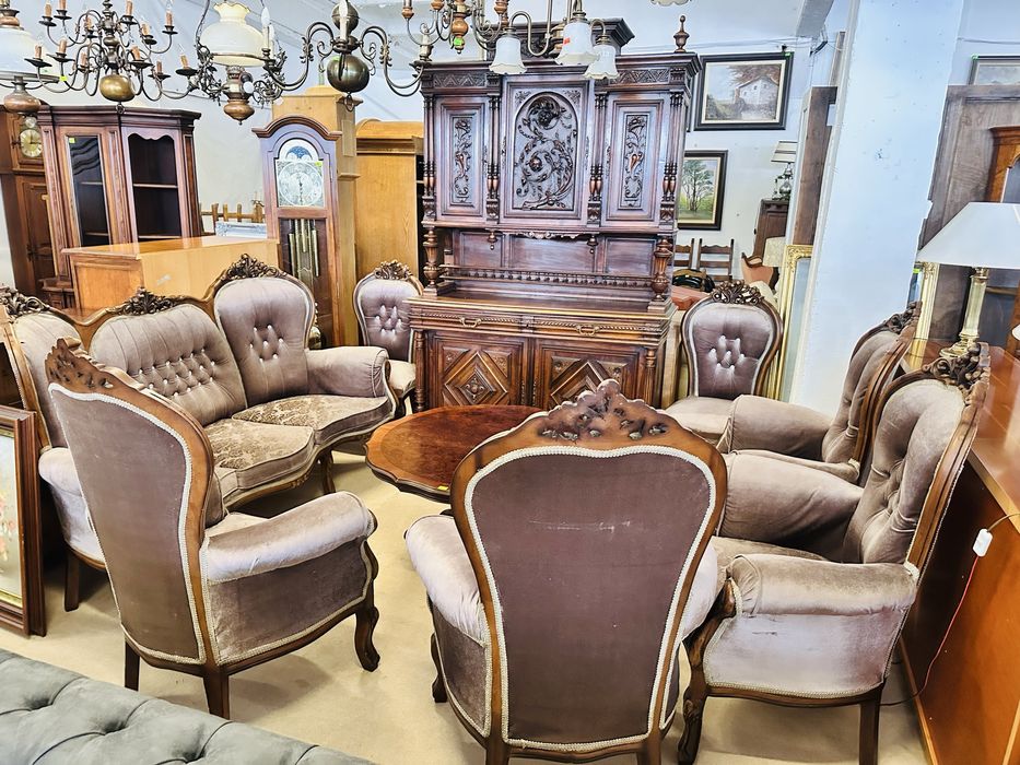 Duży komplet ludwkowski - sofa, 4 okazałe fotele i 2 krzesła :)