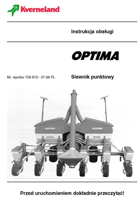 Siewnik Optima Accord Instrukcja obsługi Kverneland