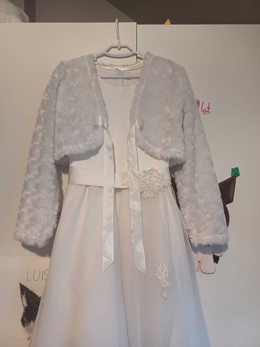 Sukienka komunijna 140/146 bolerko, wianuszek