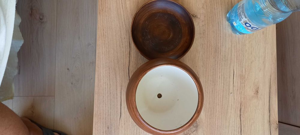 Doniczka Ceramiczna Kula  3 ,    13 cm eco brąz z podstawką