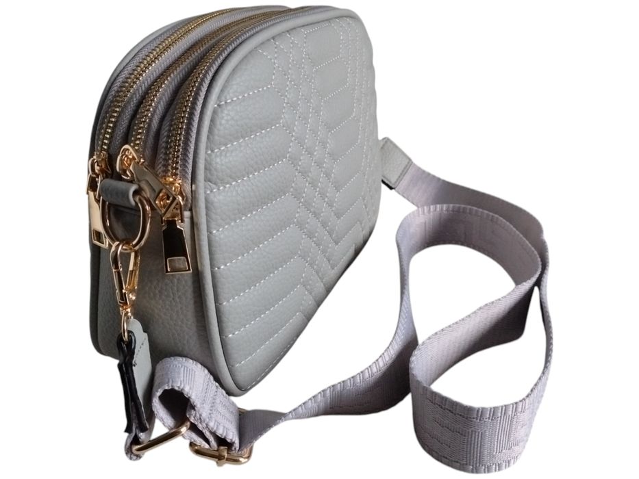 Torebka Damska Pikowana, Mała Listonoszka Na Ramię Szara, Miejski