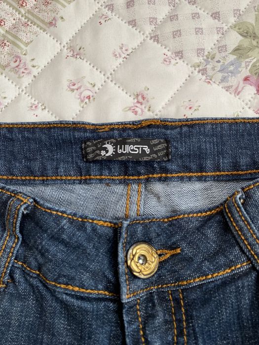 Jeansy granatowe elastyczne M 38 zdobienia flare bootcut vintage y2k