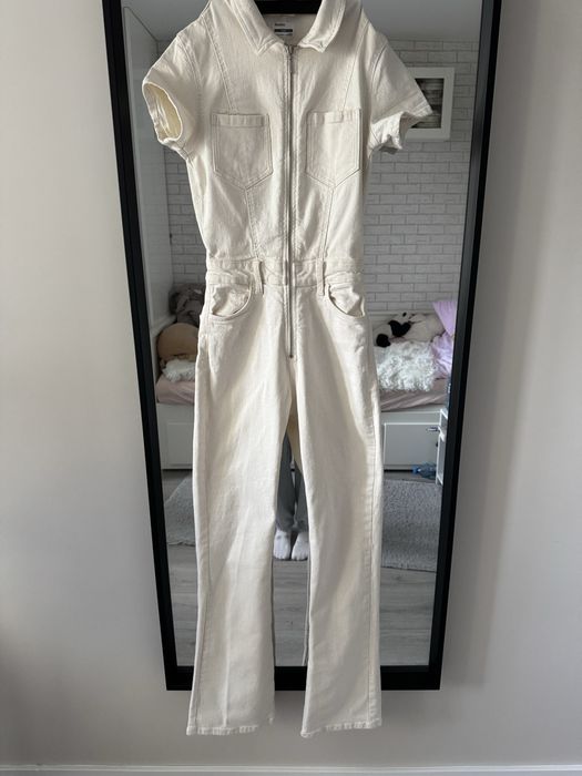 Kombinezon jeansowy mleczny S 36 Bershka z długimi spodniami
