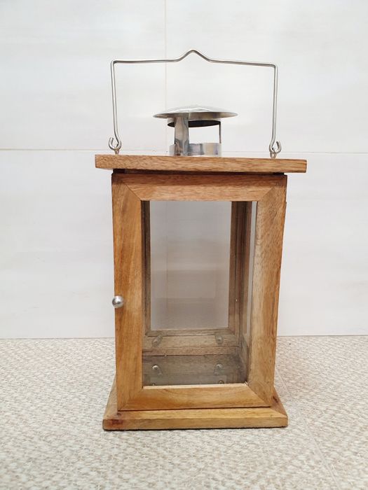 Ліхтар-свічник дерев'яний зі склом та металом, 27×19см