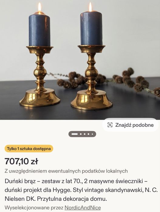 Świecznik duński z brązu sygnowany N.C.Nielsen Klokkestager vintage