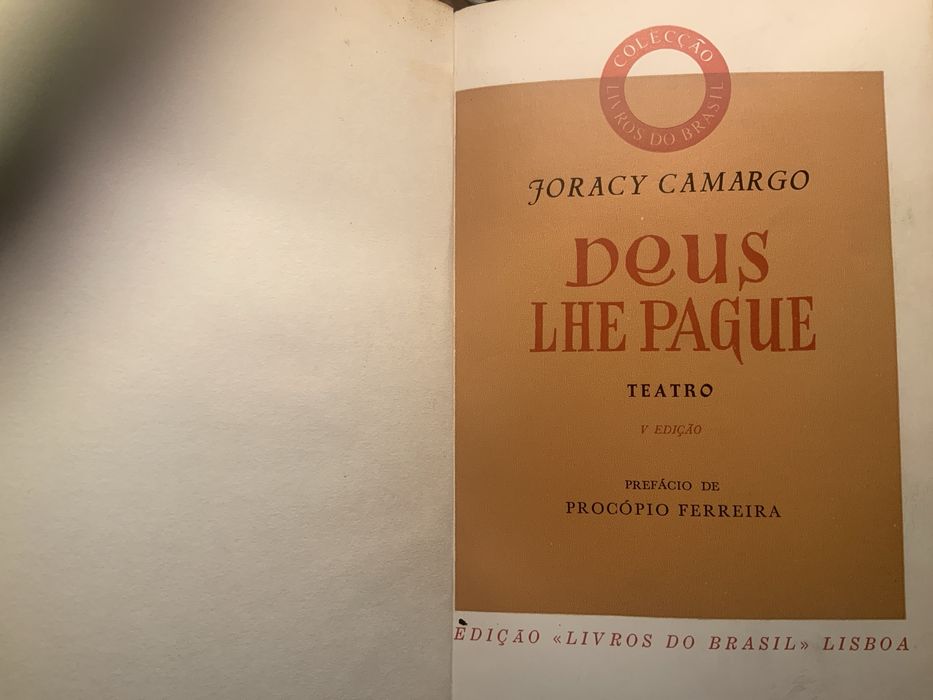 Livro Deus lhe Pague de Joracy Camargo  1947 | Teatro