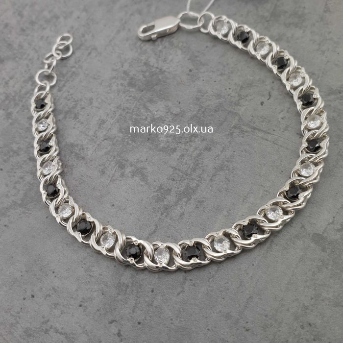 Жіночий срібний браслет чорно-білий арабський Бісмарк широкий подвійни