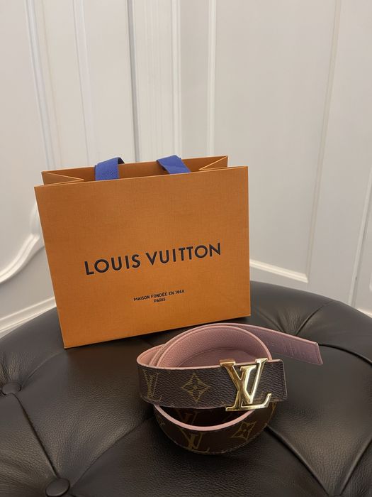 LOUIS VUITTON piękny pasek dwustronny, monogram, klamra złota