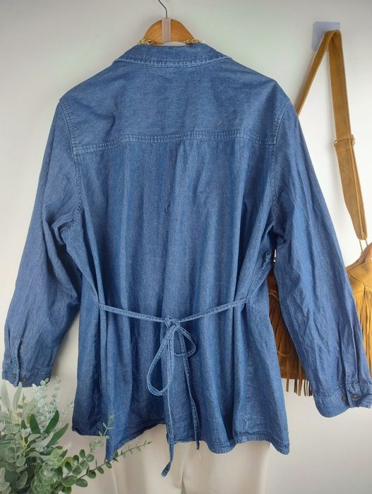 Koszula jeansowa kurtka narzutka John Baner 54 długa wiązana denim oversize plus size