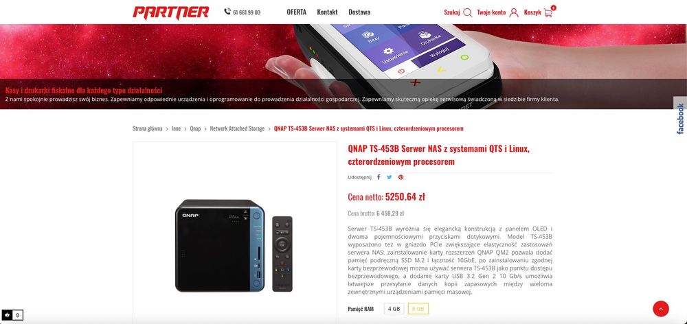 Serwer NAS QNAP TS-453 B + HDD 8TB + 2TB +