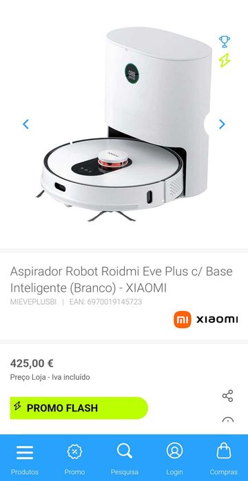 Aspirador Robô Roidmi Eve Plus passa pano e base de autoesvaziamento