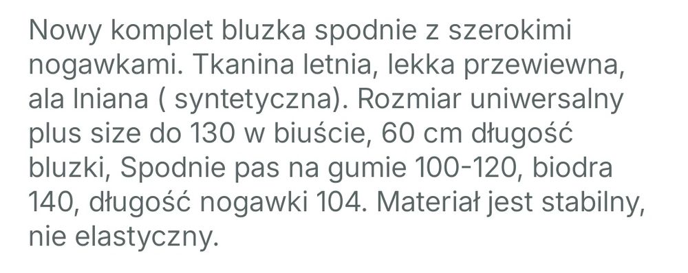 Komplet niebieski  spodnie +bluzka r.50