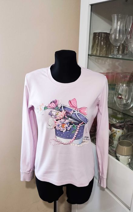Bluzka różowa pudrowa bawełna Affect nadruk