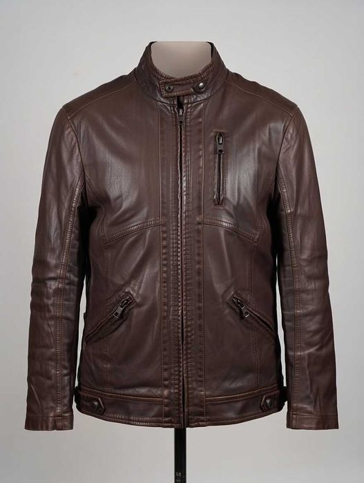 Kurtka skórzana męska ciemny brąz ocieplana