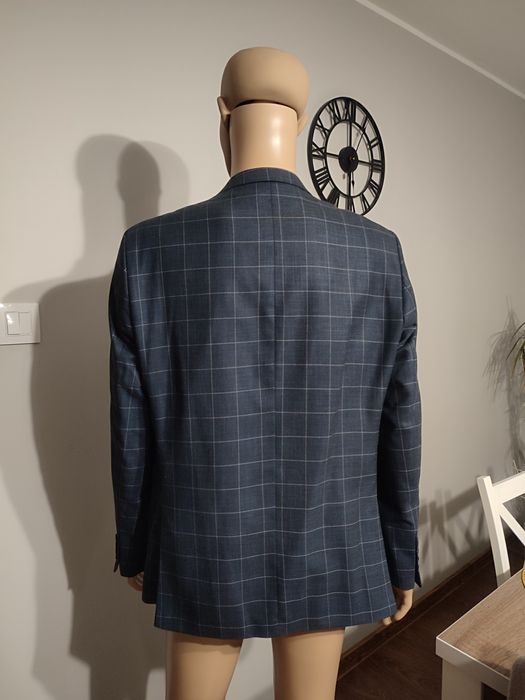 Marynarka męska w kratkę, elegancka stan IDEALNY krata, granatowa L
