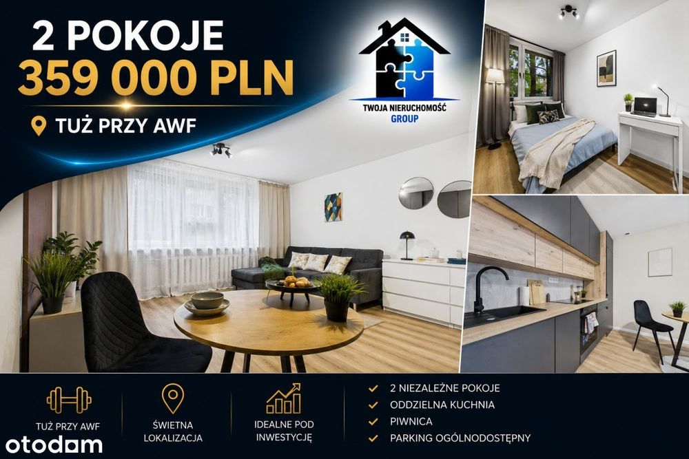 *Centrum przy Awf, 2 pokoje , 37mkw*