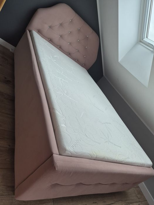 Łóżko - łoże tapicerowane 120x200 pudrowy róż + materac - glamour