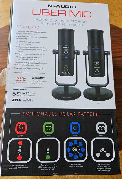 Microfone Condensador M-Audio Uber Mic com Manuais e Acessórios