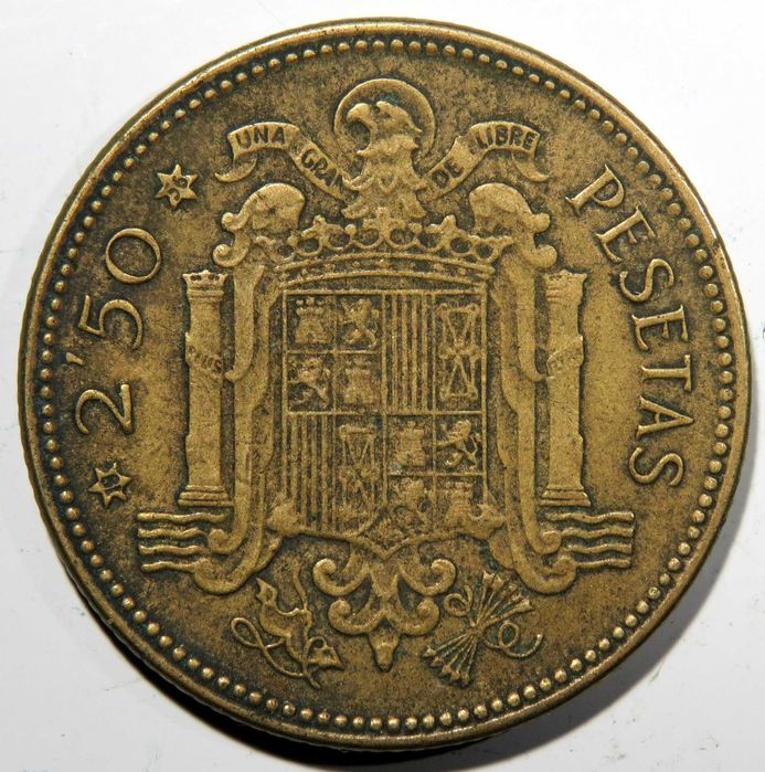 Moedas Espanha - 2 Pesetas 1947 *48, 54, e 2,5 Pesetas *56  - SÓ 1,5€