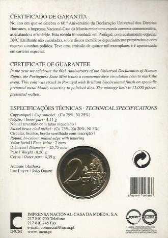 Espadim - carteira bnc - 2 euro - Ano 2008 - Direitos Humanos