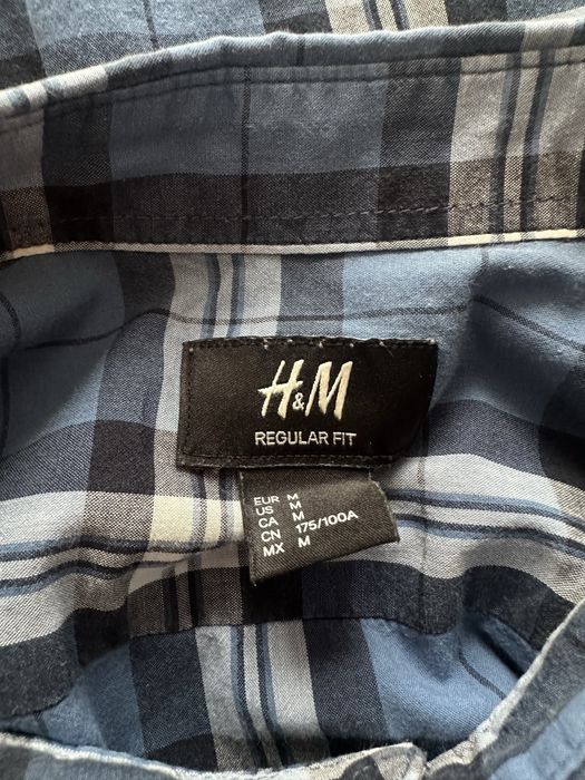 Niebieska męska koszula w kratkę krata basic klasyczna praca M 48 H&M