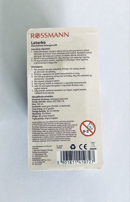 Rossmann latarka czerwona NOWA