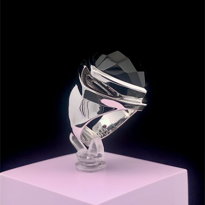 Luksusowy pierścionek ELLE, onyks, srebro 925, pallad