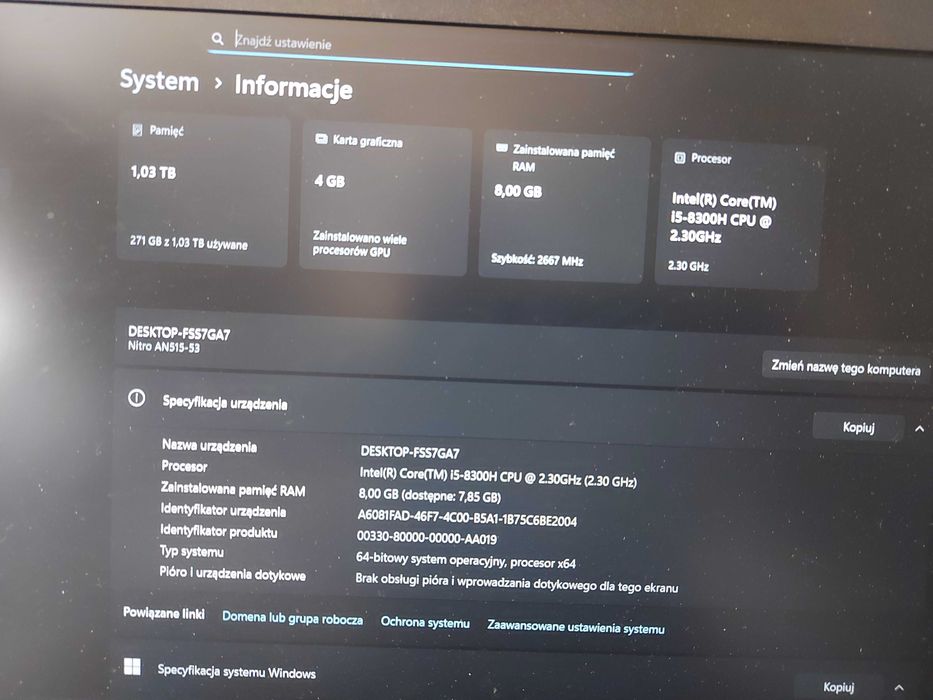 Acer Nitro 5 | i5 8gen | GTX 1050 4GB | SSD + 1TB | ZADBANY