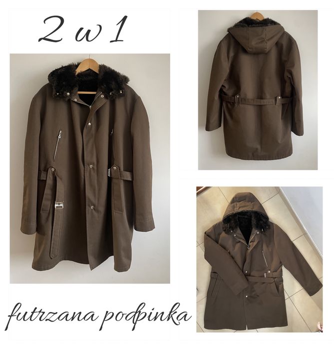 Duży rozmiar Vintage parka 2w1 z podpinka płaszcz plus Size czekolada