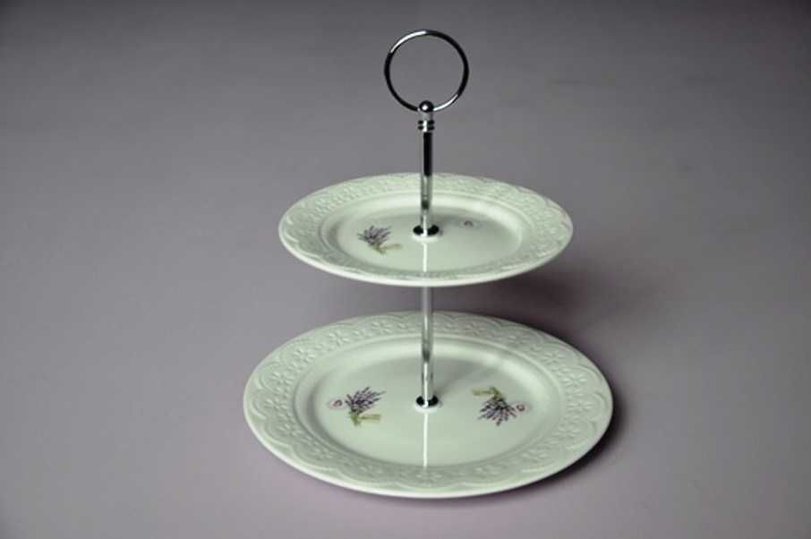 Etażerka patera dwupoziomowa do ciast motyw róża/lawenda