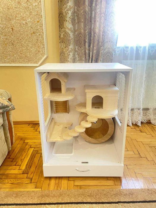 Клітка-вітрина для шиншили, дегу, білок | Дерево + сітка | 90×60×40 | Повний комплект