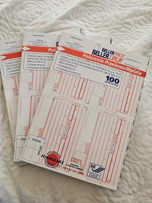 Druki "Polecenie przelewu/wpłata" 2x100 szt