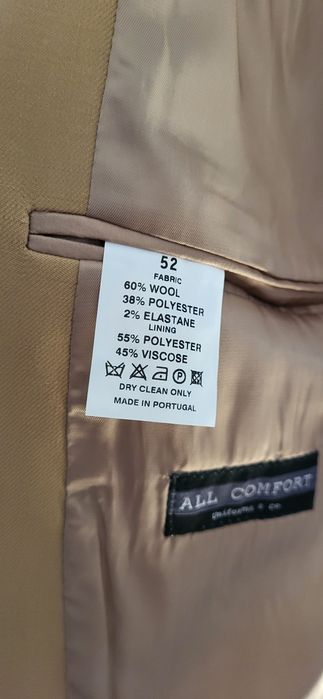 "Blazer clássico de lã beje masculino - Tamanho 52 (Made in Portugal)"