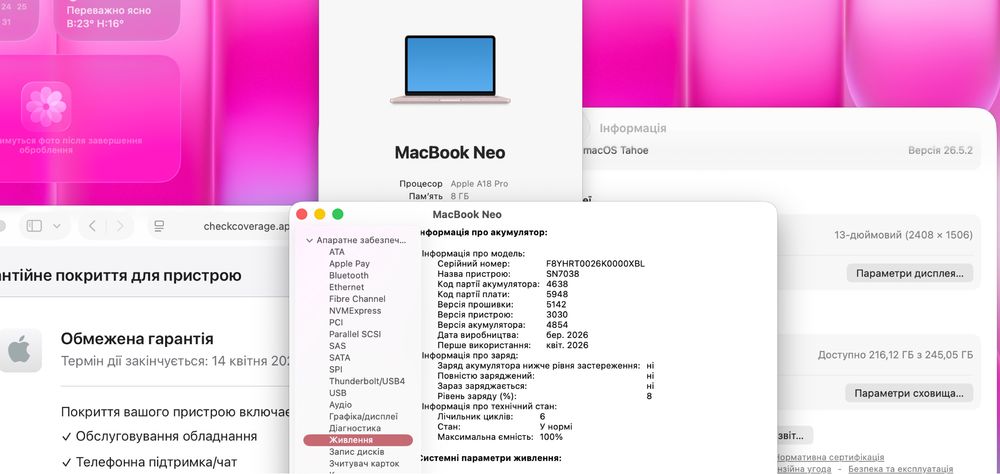 Apple Macbook Neo 13 2026 A18 Pro 8GB RAM 256GB SSD Blush IL7676