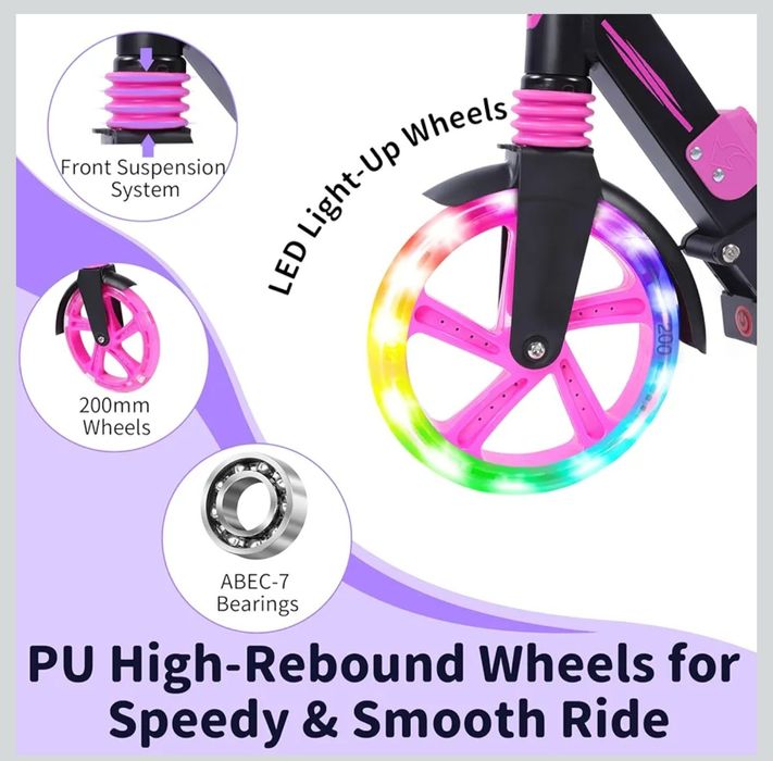 Hulajnoga czarno różowa led