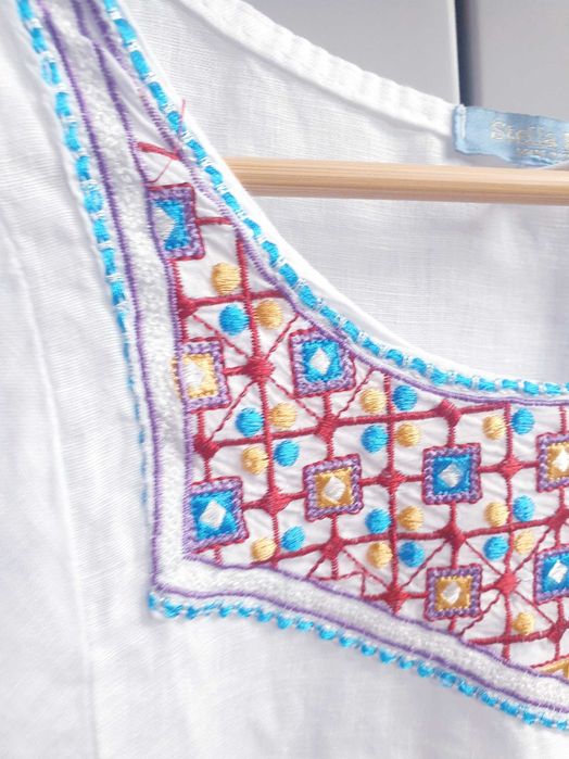 Biała lniana bluzka koszula tunika sukienka boho 38 Made in Italy