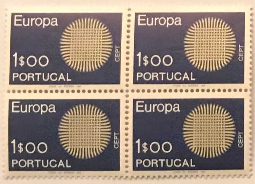Quadra de selos novos de 1$00 - Europa CEPT - 1970