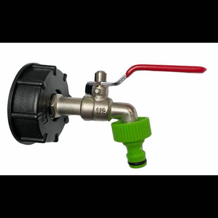 Kran do zbiornika 1000L, metalowy czerpalnyS60x6 z zaworem mosiężnym